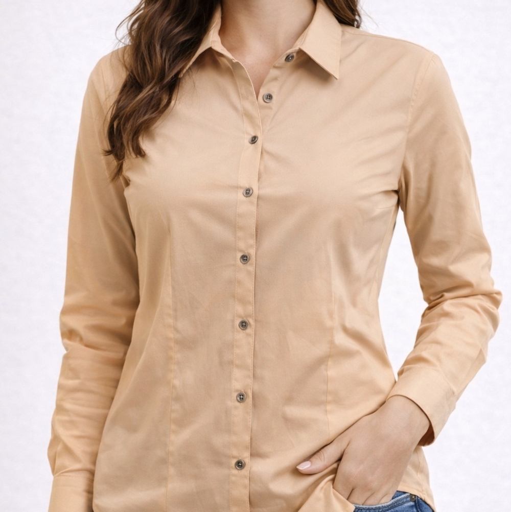 NWT Metaphor Peach Button Front Stretch Blouse Size Medium